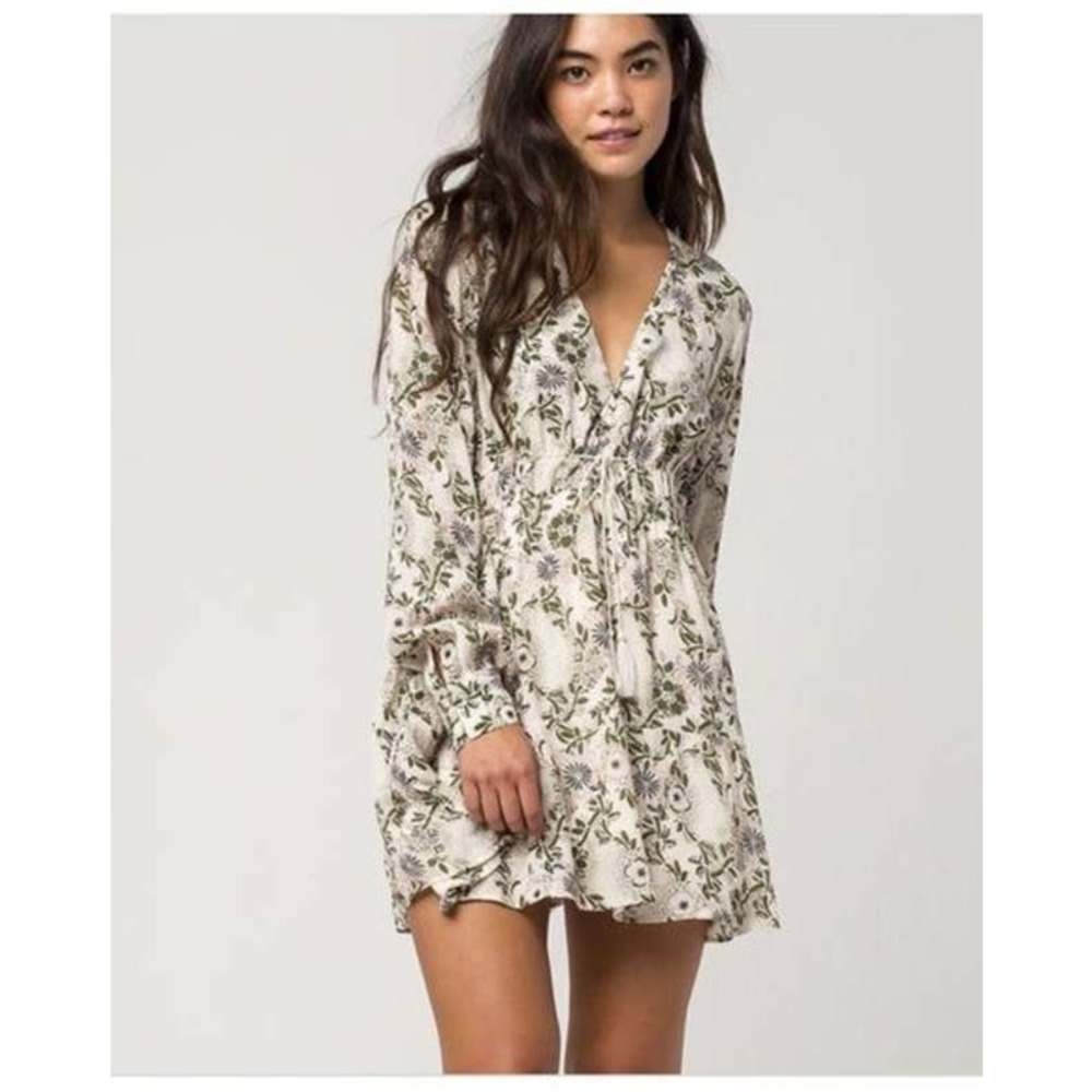 Free People Stealing Fire Modal Blend Floral Print Henley Mini Dress